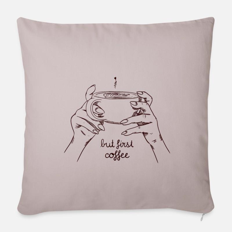But first coffee - Sofakissen mit Füllung 45 x 45 cm - helles Taupe