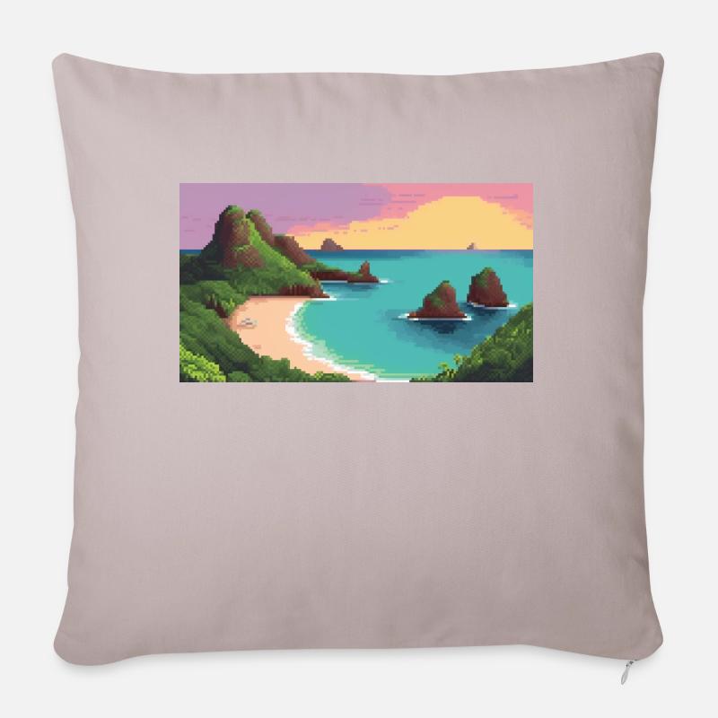 Fernando de Noronha, Brésil - Pixel Art - Coussin et housse de 45 x 45 cm - taupe clair