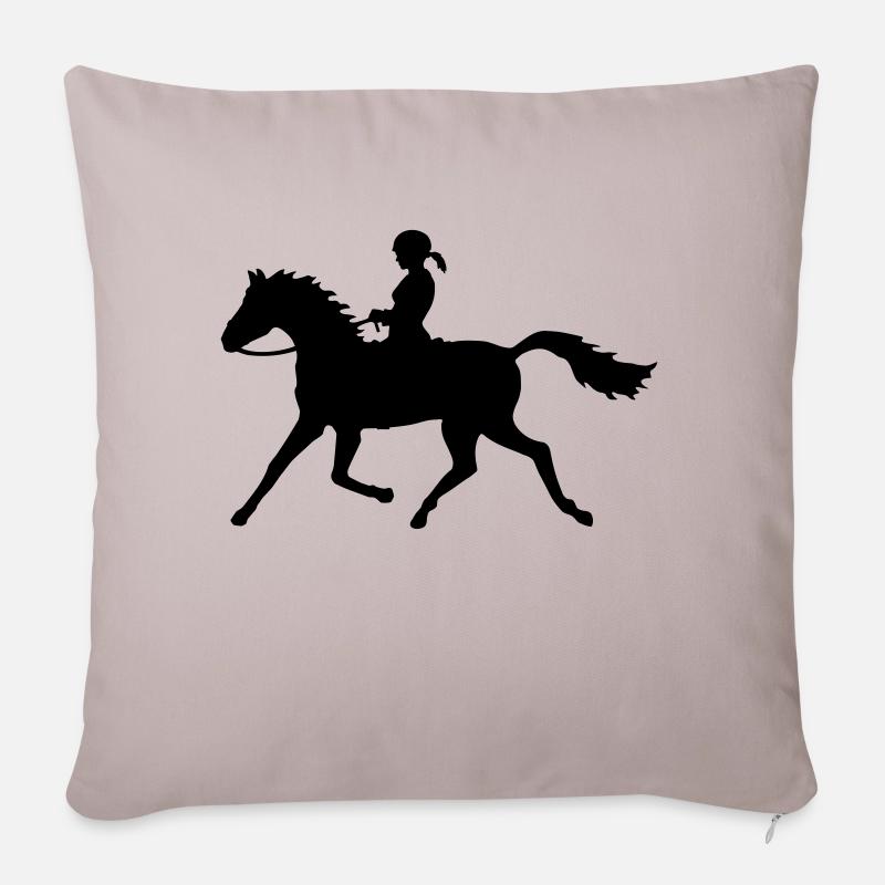 Trabendes Pferd mit Reiterin - Sofakissen mit Füllung 45 x 45 cm - helles Taupe