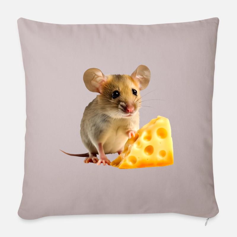 Maus mit Käse - Sofakissen mit Füllung 45 x 45 cm - helles Taupe