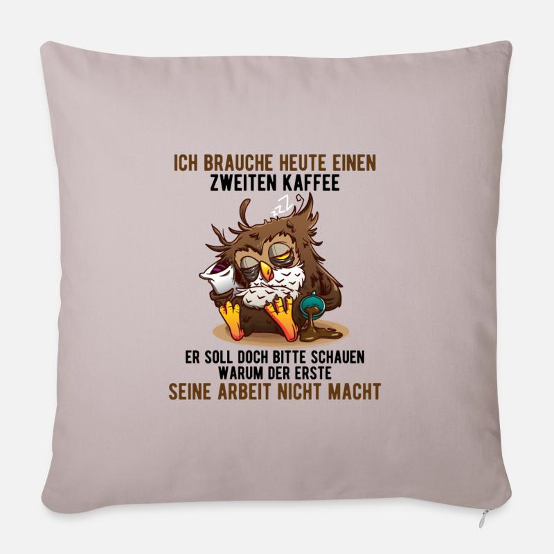 Lustige Eule mit Kaffee Spruch - Sofakissen mit Füllung 45 x 45 cm - helles Taupe