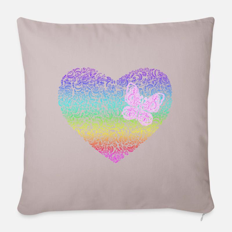 Cœur de papillon Saint-Valentin 2022 - Coussin et housse de 45 x 45 cm - taupe clair