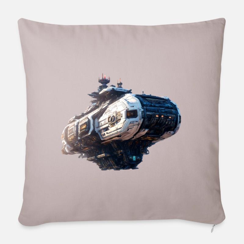 Cyberpunk-Raumschiff - Sofakissen mit Füllung 45 x 45 cm - helles Taupe