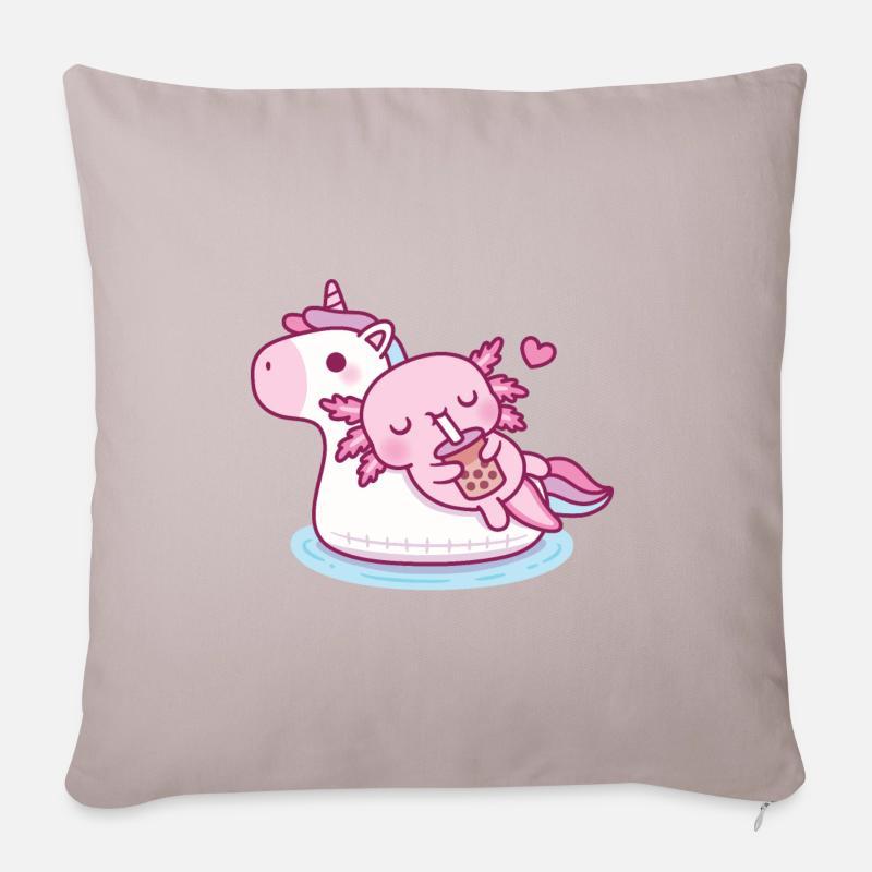 Mignon Axolotl Chilling sur Unicorn Pool Float Summer - Coussin et housse de 45 x 45 cm - taupe clair