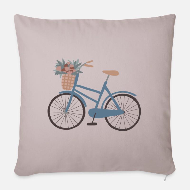 Vélo bleu avec panier de fleurs - Coussin et housse de 45 x 45 cm - taupe clair
