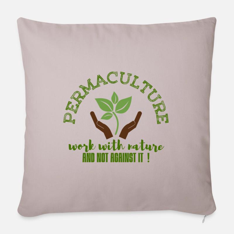 PERMACULTURE work with nature , not against it - Sofakissen mit Füllung 45 x 45 cm - helles Taupe