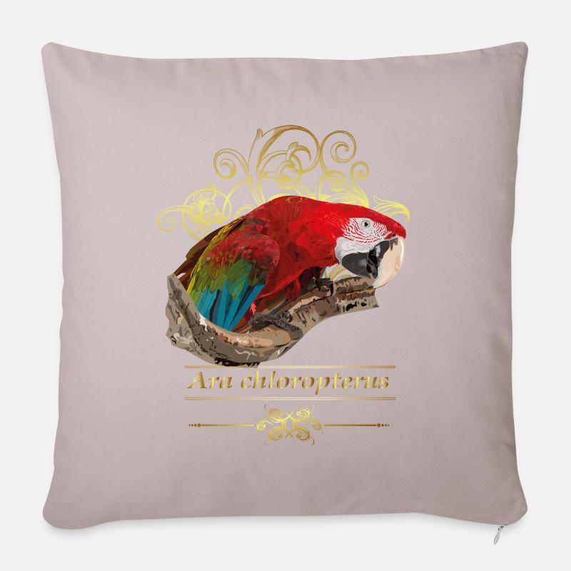 red macaw - Sofa pillow with filling 45cm x 45cm - light taupe