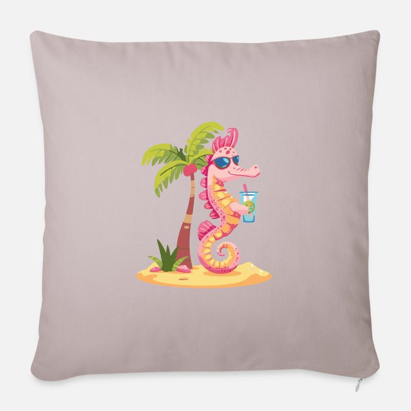 Seepferd Sommer Strand Comic - Sofakissen mit Füllung 45 x 45 cm - helles Taupe