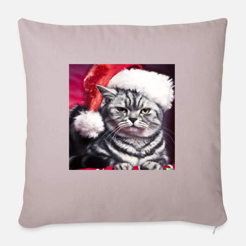 Chat de Noël - Coussin et housse de 45 x 45 cm - taupe clair