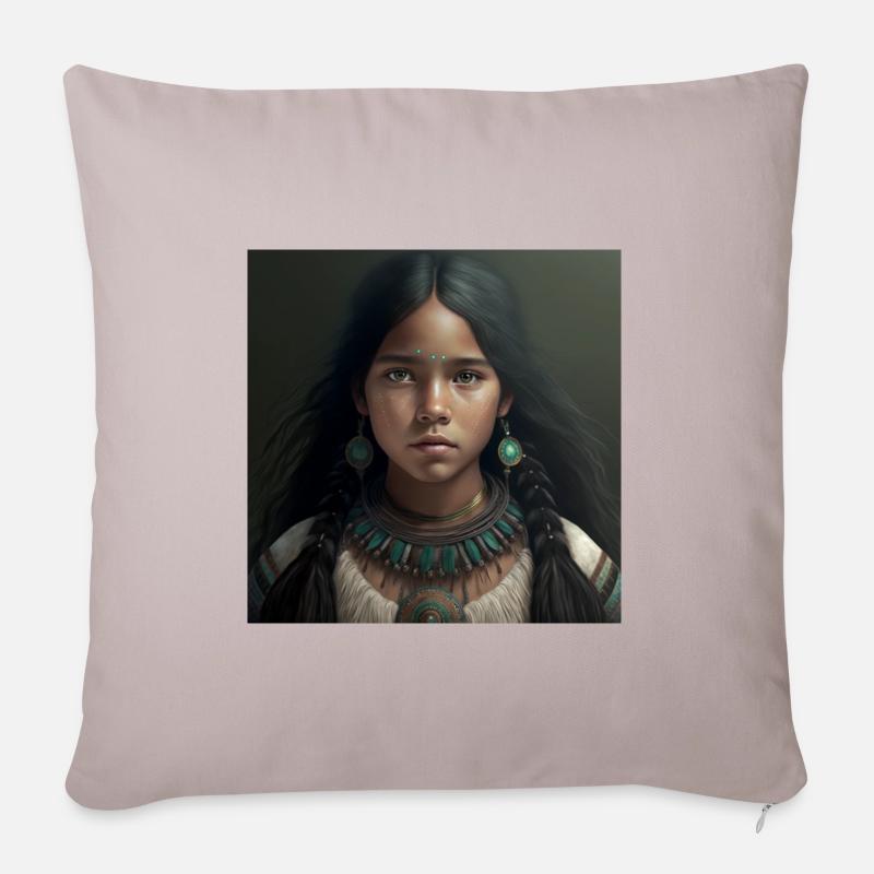 Wunderschönes Mädchen im Boho-Style - Sofakissen mit Füllung 45 x 45 cm - helles Taupe