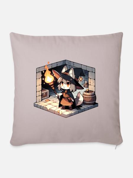 Cat Witch in Dungeon - Sofakissen mit Füllung 45 x 45 cm - helles Taupe