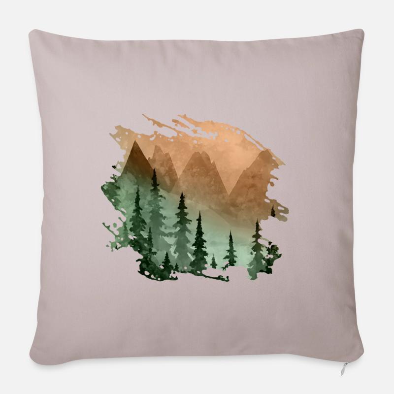 Panorama de la forêt de montagne (vert/jaune) - Coussin et housse de 45 x 45 cm - taupe clair