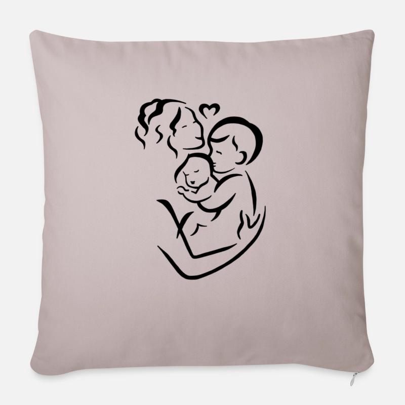 Mutter mit Kindern - Sofakissen mit Füllung 45 x 45 cm - helles Taupe