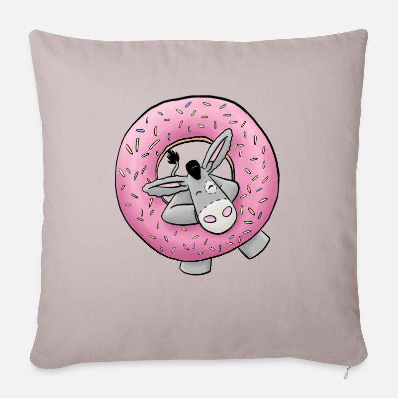 Kuschelesel mit Donut - Sofakissen mit Füllung 45 x 45 cm - helles Taupe