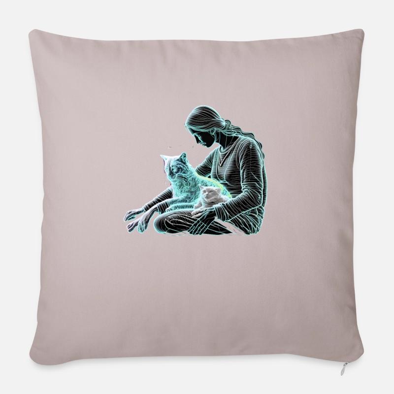 Un chat et un humain - Coussin et housse de 45 x 45 cm - taupe clair