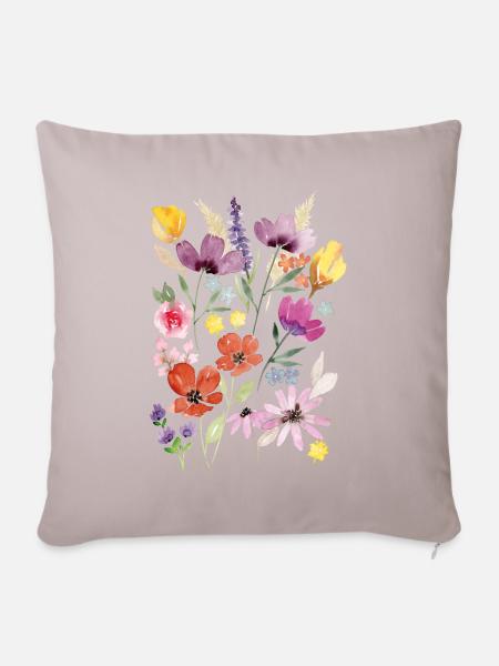 Sommerblumen - Sofakissen mit Füllung 45 x 45 cm - helles Taupe