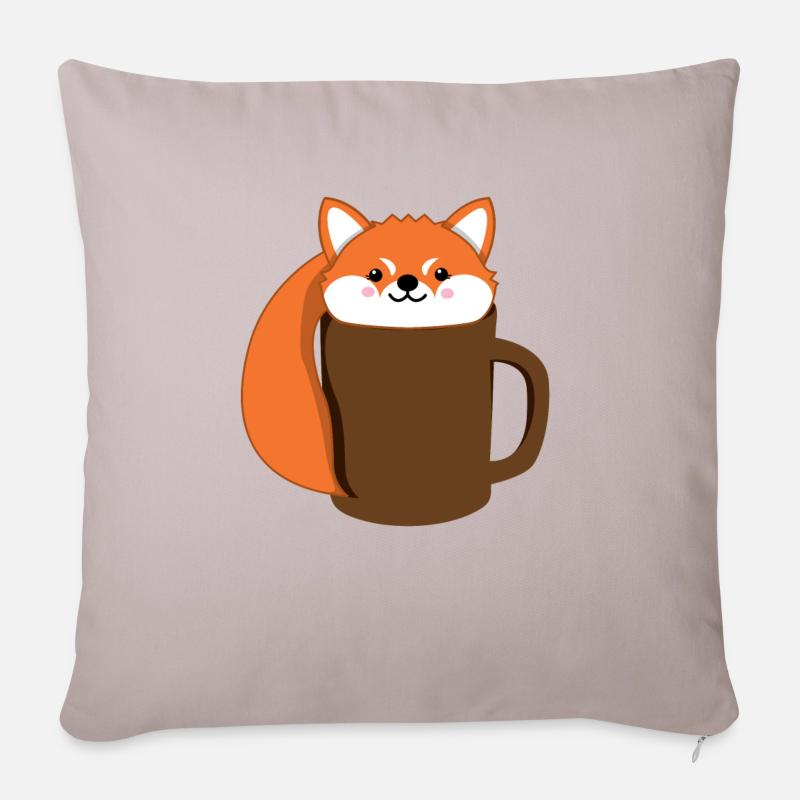 Fuchs - Kaffee - Tase - Comicstyle - Geschenk - Sofakissen mit Füllung 45 x 45 cm - helles Taupe