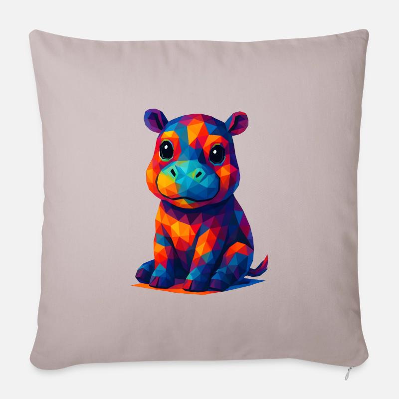 WPAP Polygone Kawaii Style Bébé Hippopotame Hippopotame - Coussin et housse de 45 x 45 cm - taupe clair