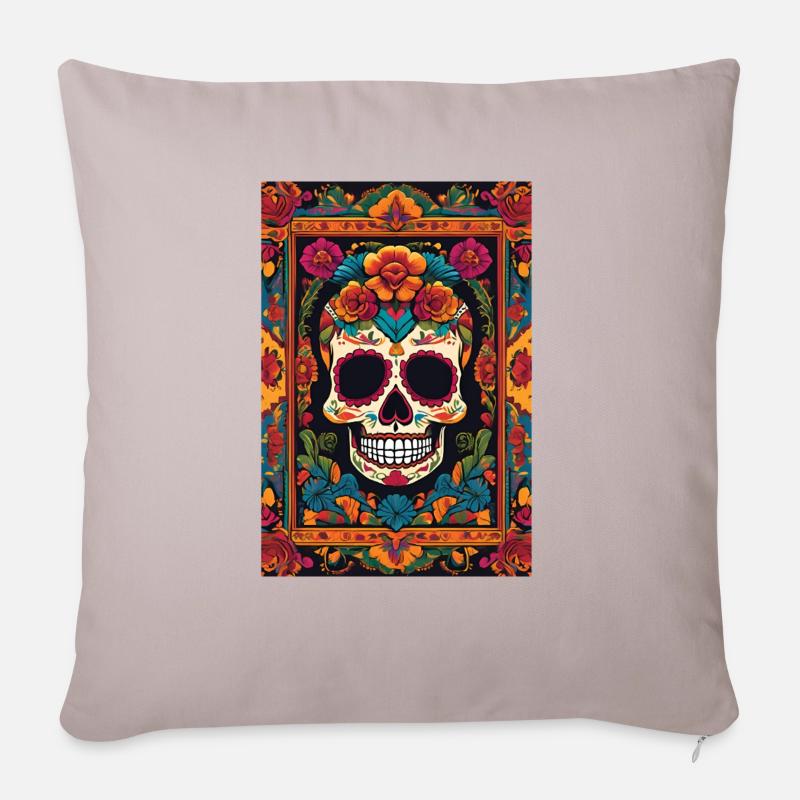 Sugar Skull Tshirt V2 - Sofakissen mit Füllung 45 x 45 cm - helles Taupe