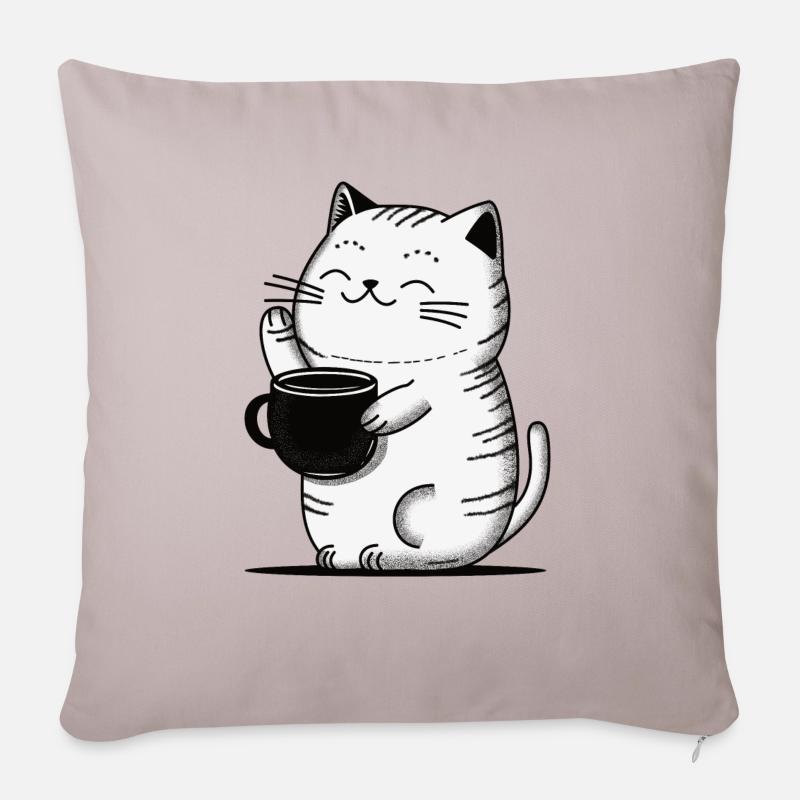 Chat café - Coussin et housse de 45 x 45 cm - taupe clair