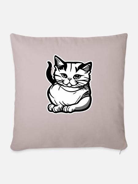 Schwarz-weißes Katzenlogo - Sofakissen mit Füllung 45 x 45 cm - helles Taupe