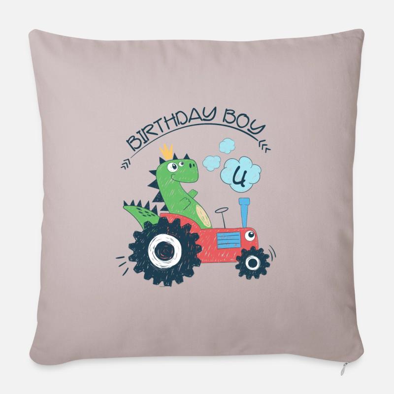 Vierter Geburtstag Junge Geschenk Dino 4. 4ter - Sofakissen mit Füllung 45 x 45 cm - helles Taupe