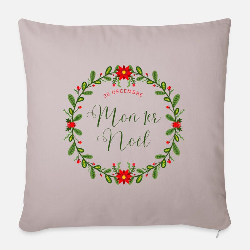 Premier Noël de Bébé - Coussin et housse de 45 x 45 cm - taupe clair