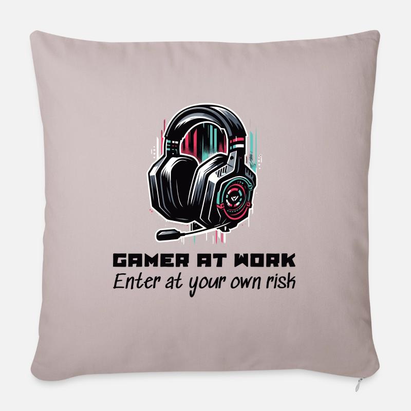 Joueur au travail Entrez à vos risques et périls Beruf Arbeit - Coussin et housse de 45 x 45 cm - taupe clair