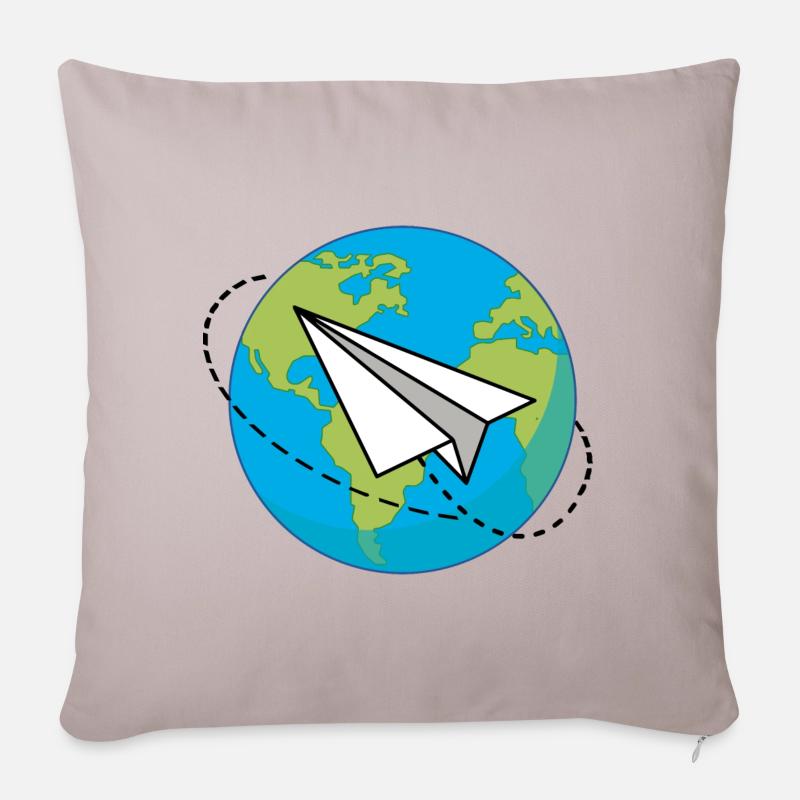 Planet Erde mit einem Papierflieger - Sofakissen mit Füllung 45 x 45 cm - helles Taupe