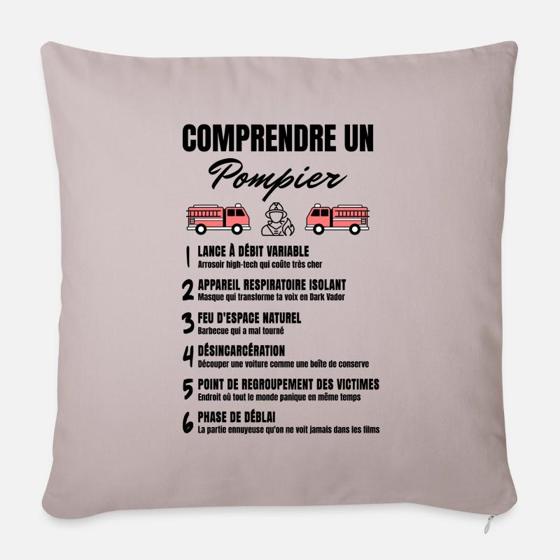 "Comprendre un pompier" - Coussin et housse de 45 x 45 cm - taupe clair