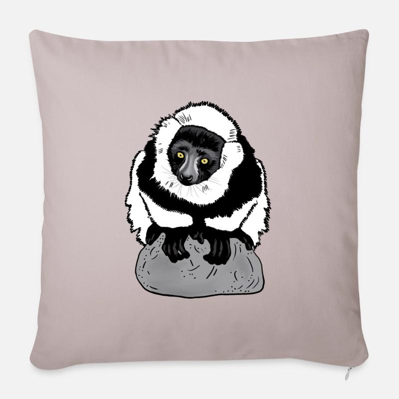 Vari noir et blanc (Lémurien) - Coussin et housse de 45 x 45 cm - taupe clair