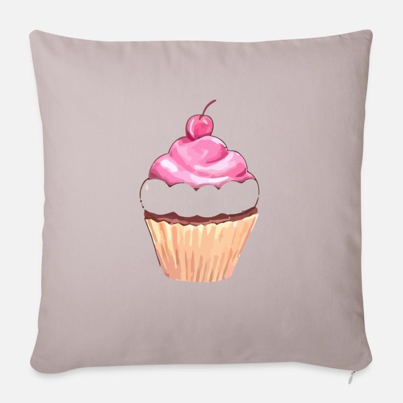 Cupcake mit Kirsche - Sofakissen mit Füllung 45 x 45 cm - helles Taupe