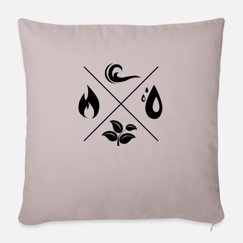 Die 4 Elemente - Feuer, Wasser, Erde, Luft - Sofakissen mit Füllung 45 x 45 cm - helles Taupe