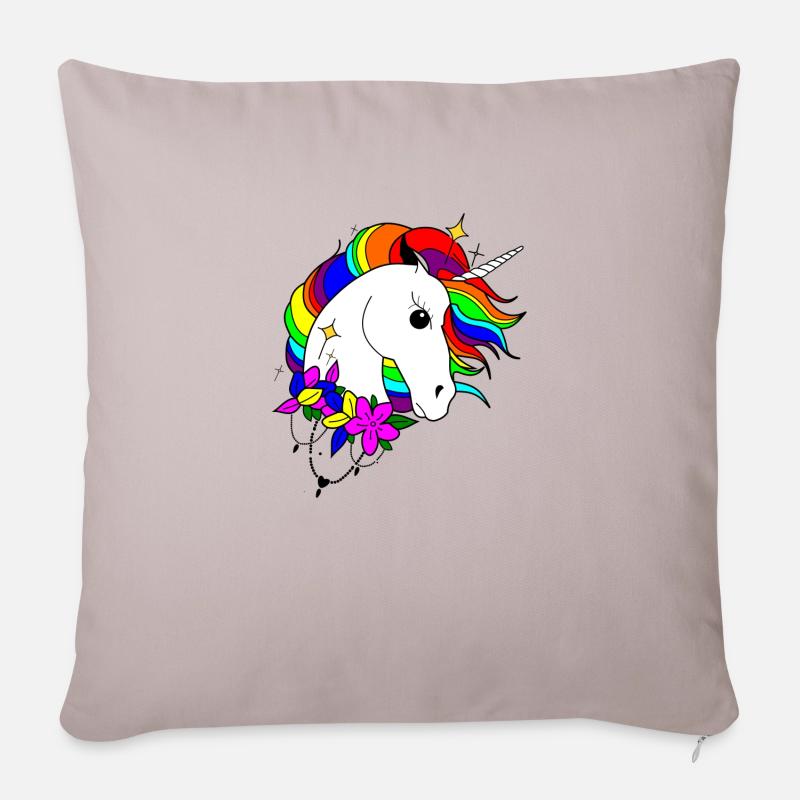 Regenbogen-Einhorn - Sofakissen mit Füllung 45 x 45 cm - helles Taupe