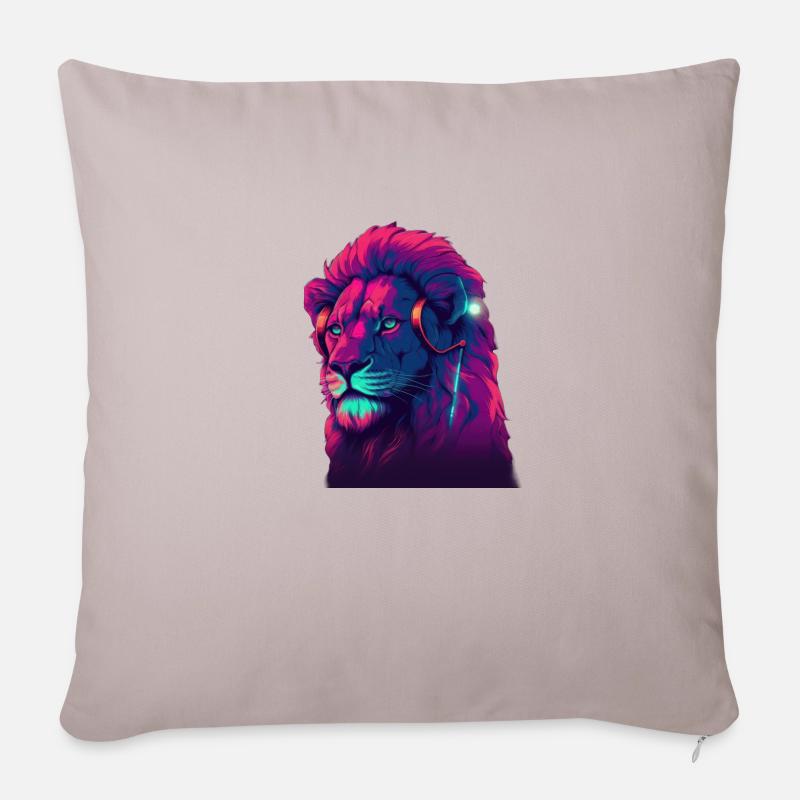 Löwenherz schlägt das Synthwave-Gebrüll eines Löwen - Sofakissen mit Füllung 45 x 45 cm - helles Taupe