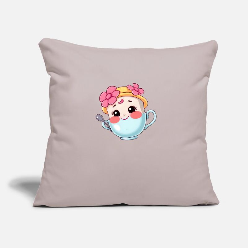 Conception de tasse à thé de dessin animé mignon Coussin et housse de 45 x 45 cm