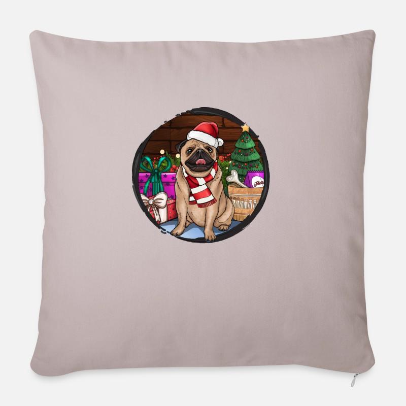 Weihnachts mops - Sofakissen mit Füllung 45 x 45 cm - helles Taupe