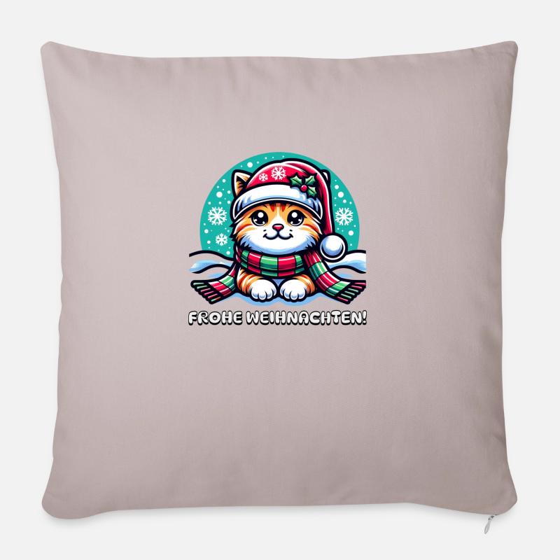 Chat mignon Noël - Coussin et housse de 45 x 45 cm - taupe clair