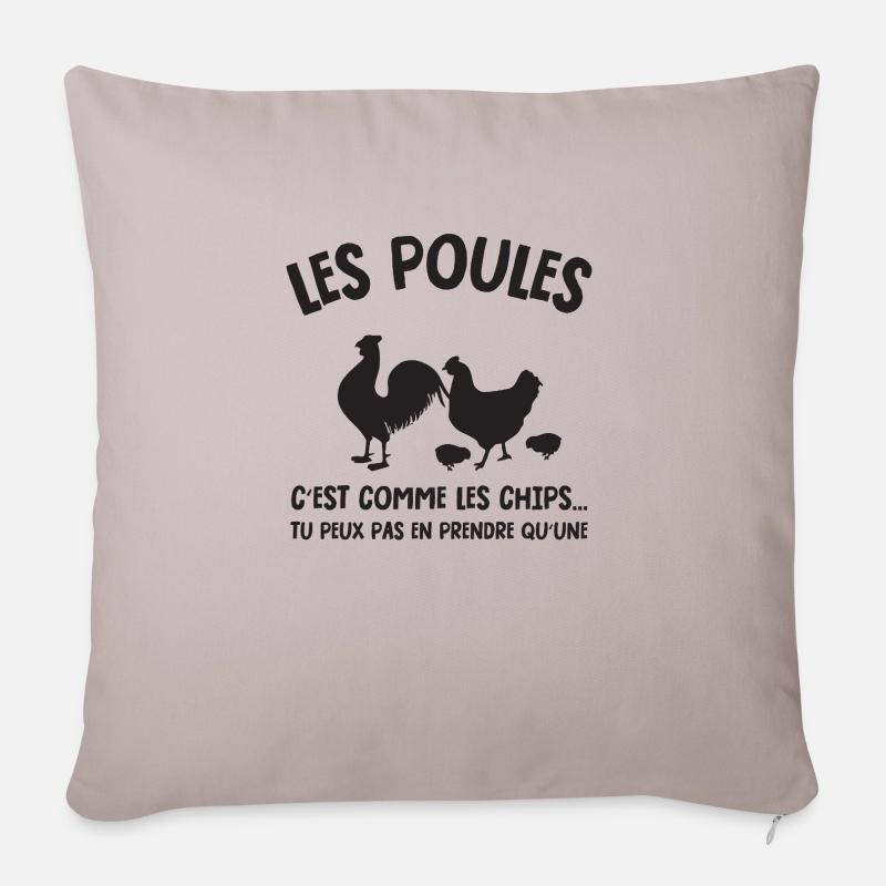 les poules c'est comme les chips - Coussin et housse de 45 x 45 cm - taupe clair