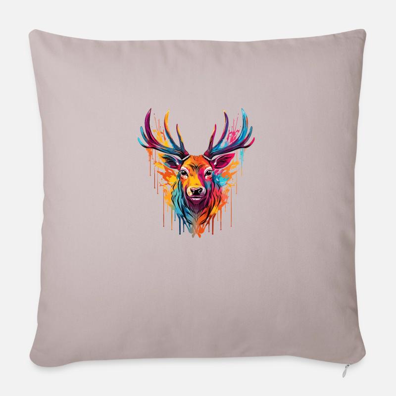 Farbenfoher Hirsch - Sofakissen mit Füllung 45 x 45 cm - helles Taupe