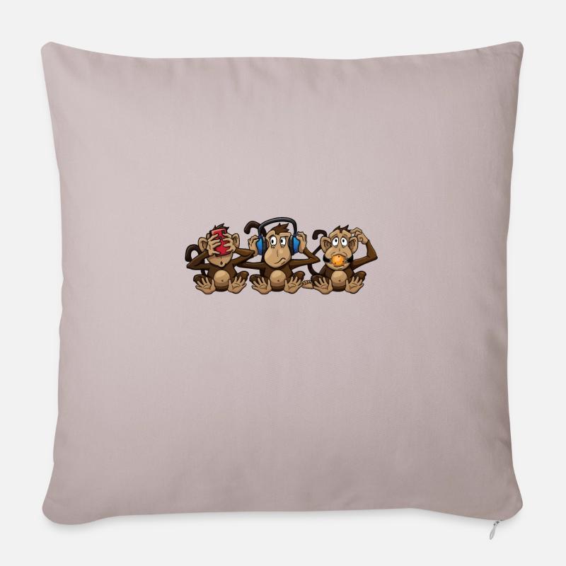 3 modèles de singes sages - Coussin et housse de 45 x 45 cm - taupe clair