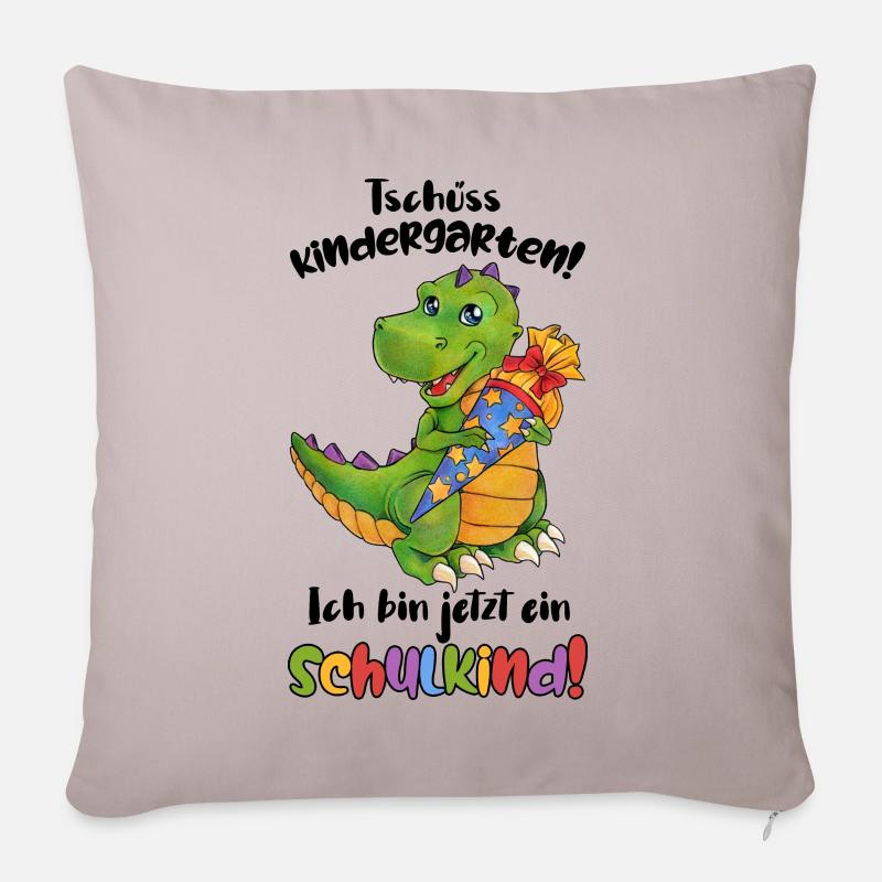 Tschüss Kindergarten, ich bin ein Schulkind Dino - Sofakissen mit Füllung 45 x 45 cm - helles Taupe