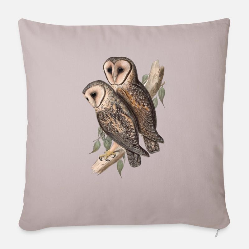 Eule Eulenpärchen Schleiereule - Sofakissen mit Füllung 45 x 45 cm - helles Taupe