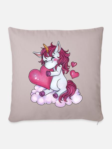 Niedliches Einhorn mit Herz Valentin Knuddeln Paar - Sofakissen mit Füllung 45 x 45 cm - helles Taupe