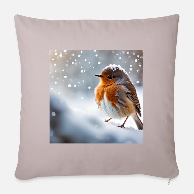 Rouge-gorge dans la neige - Coussin et housse de 45 x 45 cm - taupe clair