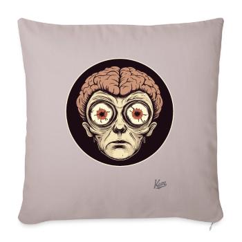 Creepy portrait with big eyes and brain - Sofa pillow with filling 45cm x 45cm - light taupe - Front