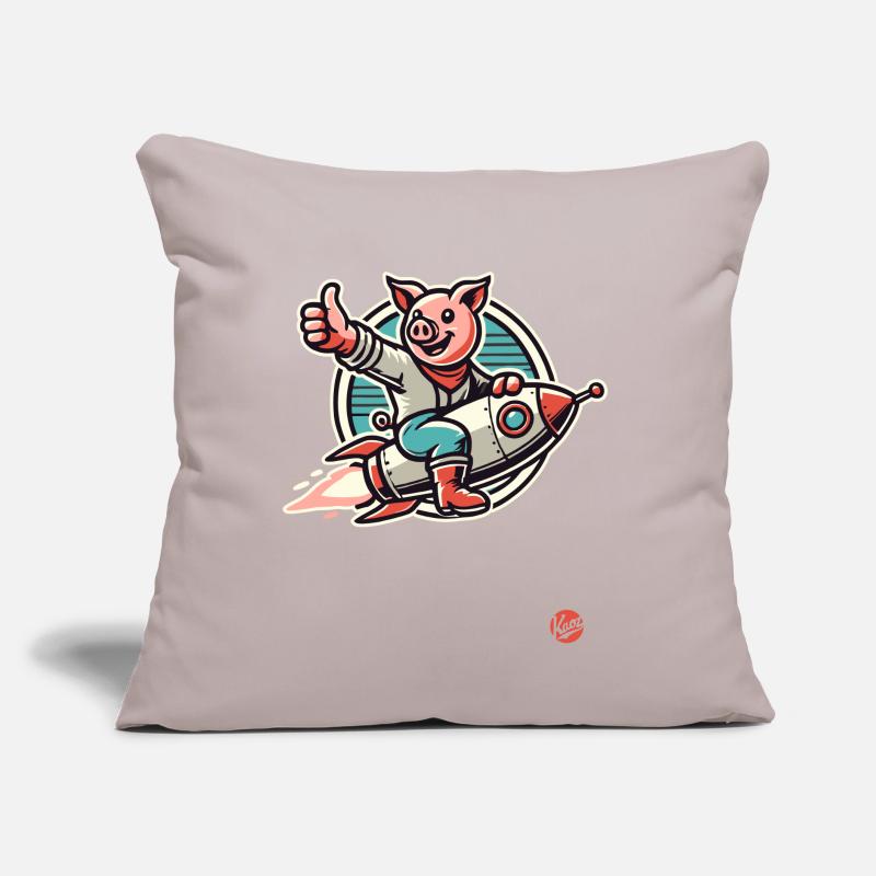 Daumen hoch, ein Schwein auf einer Rakete Sofakissen mit Füllung 45 x 45 cm
