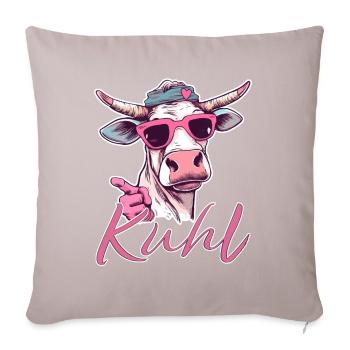 kuhl - coole Kuh in Pink - Vintage Style - Sofakissen mit Füllung 45 x 45 cm - helles Taupe - Vorne