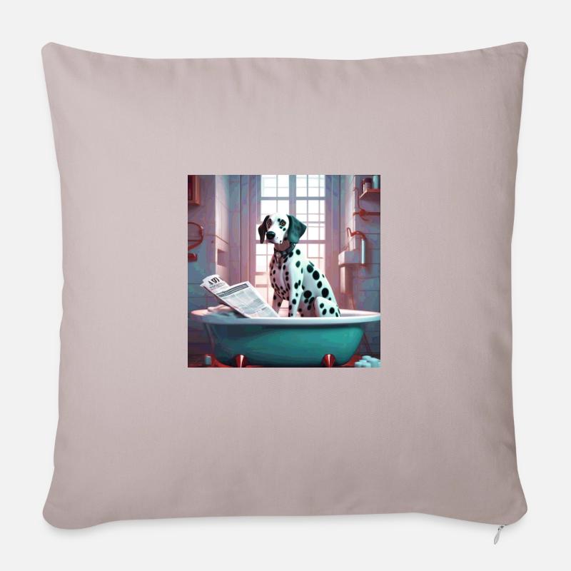 Dalmatien dans la baignoire, lecture du journal, rétro - Coussin et housse de 45 x 45 cm - taupe clair