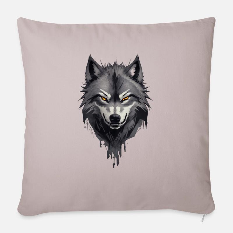 Wolfsangst Dunkler Spooky Wolfskopf - Sofakissen mit Füllung 45 x 45 cm - helles Taupe